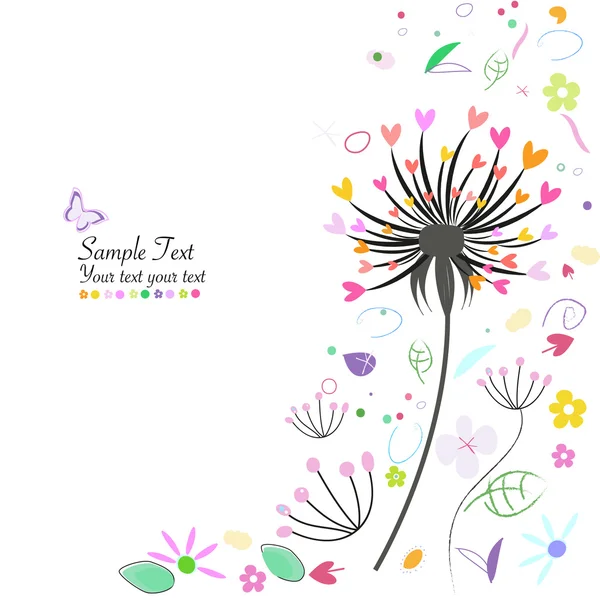 Abstract spring flowers and dandelion greeting card — Stock Vector