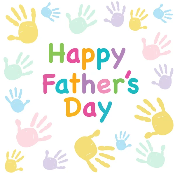 Feliz día del Padre niños colorida tarjeta de felicitación huella de la mano — Vector de stock