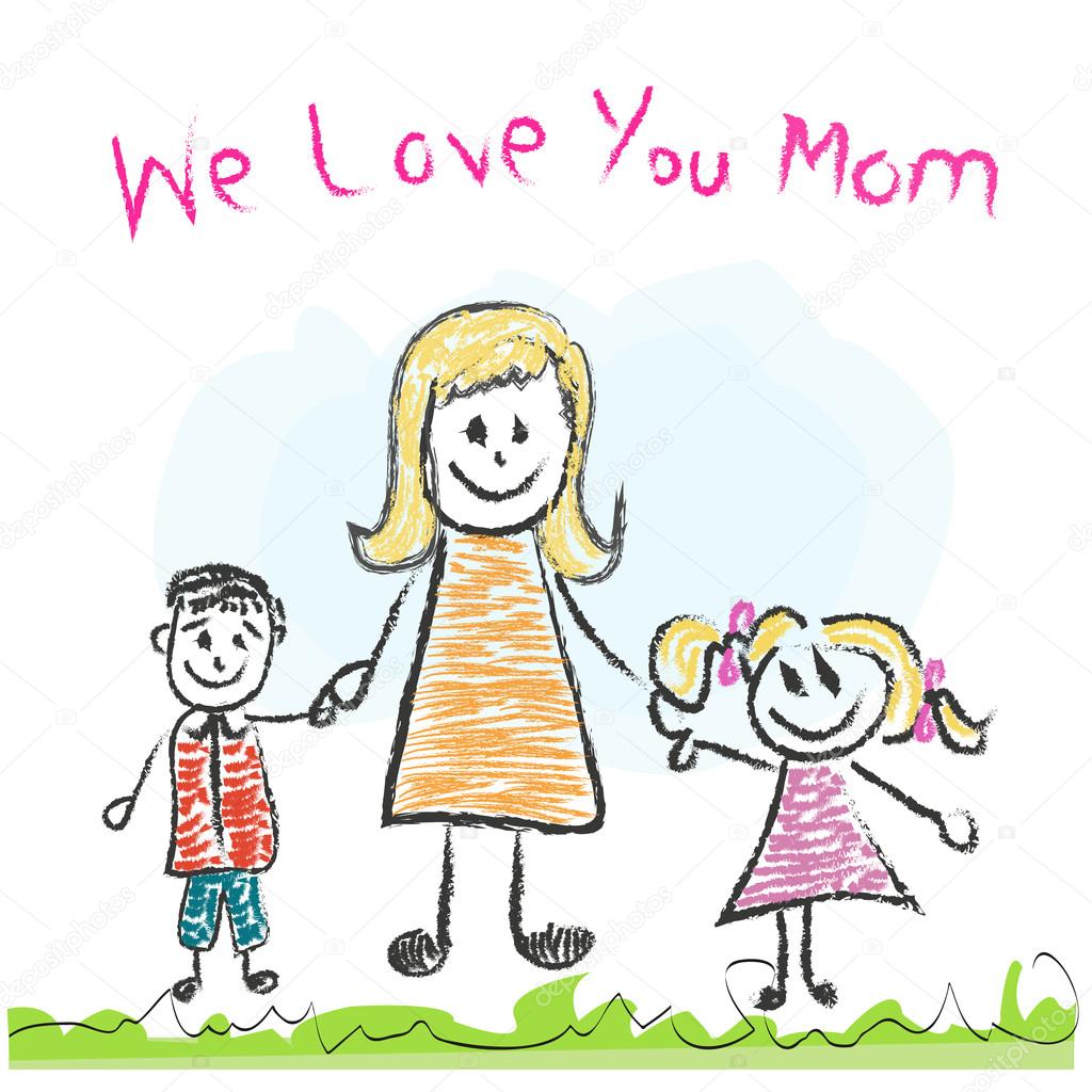 Download We love you Mom Mother's day doddle greeting card — Stock Vector © gulsengunel #73321221