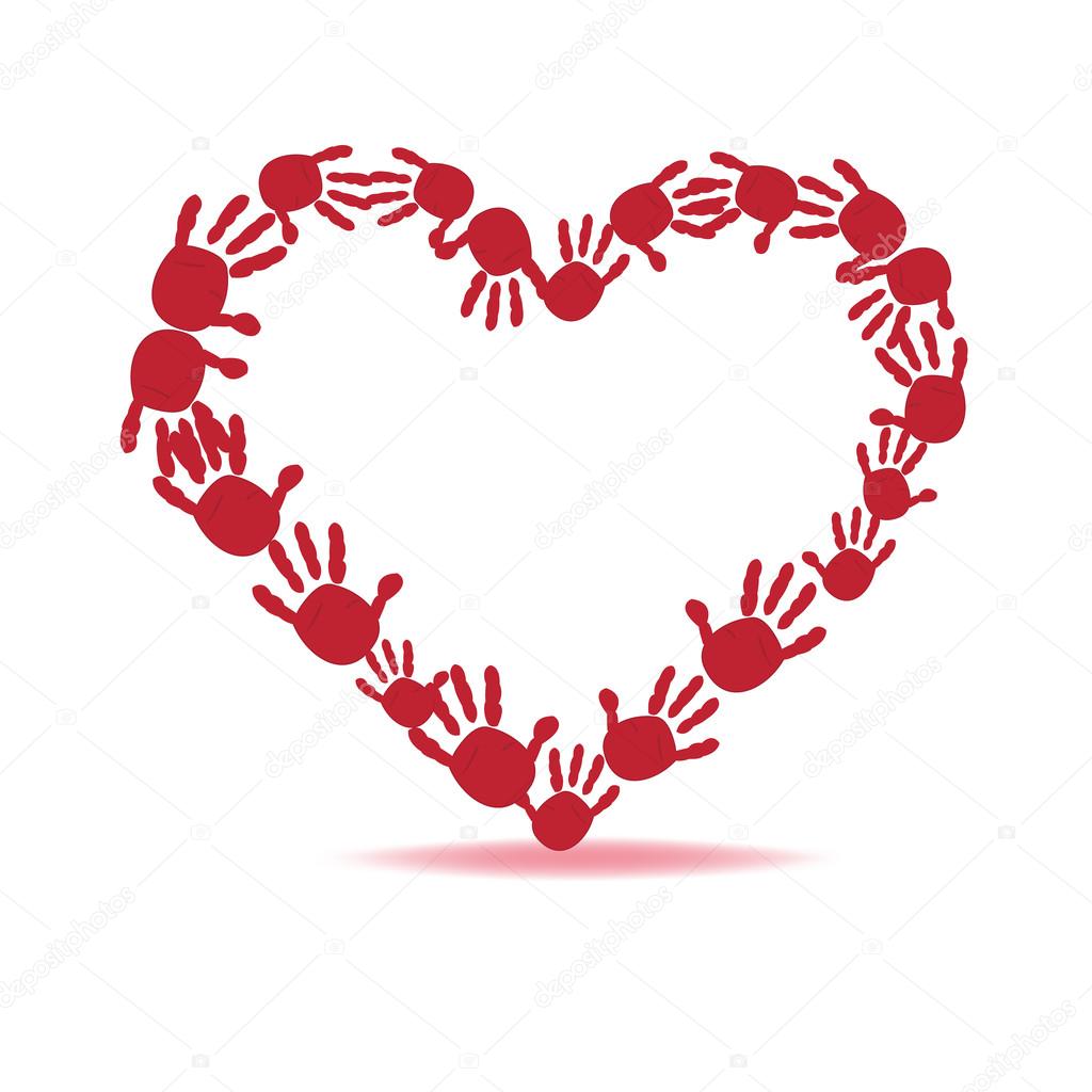 Red heart hand prints background