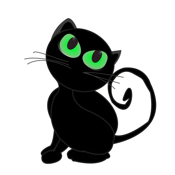 Gato negro con grandes ojos verdes brillando — Vector de stock
