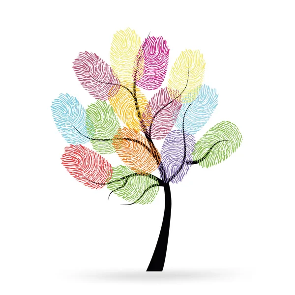 Tree with colorful finger prints vector — Stock Vector