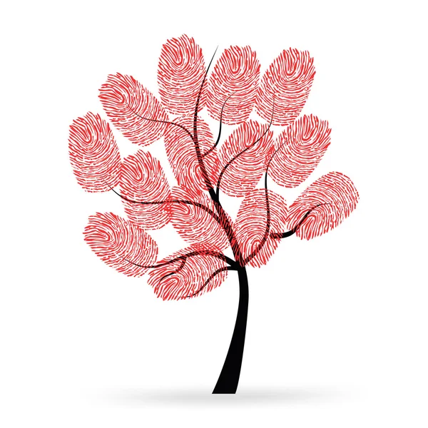 Árbol con huellas digitales rojas vector — Vector de stock