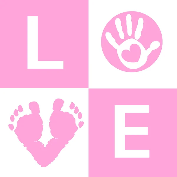 Bébé fille main et pieds bébé imprime carte d'arrivée — Image vectorielle