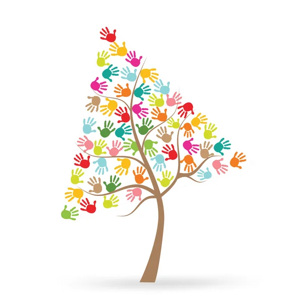 Tree with colorful finger prints vector — Stock Vector