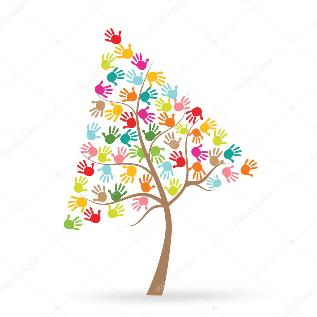 Tree with colorful finger prints vector