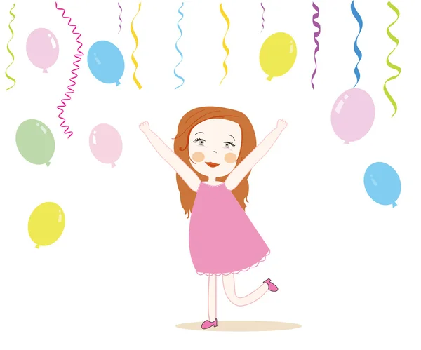 Kleines nettes Mädchen mit bunten Luftballons Vektor Hintergrund — Stockvektor