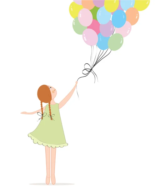 Niña sosteniendo coloridos globos vector — Vector de stock