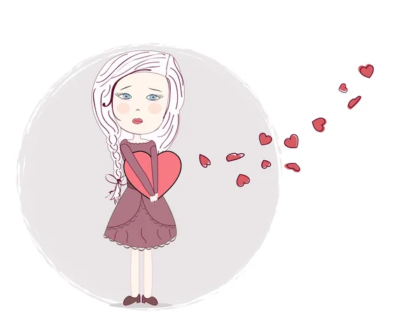 Heart broken sad girl art vector — Stock Vector