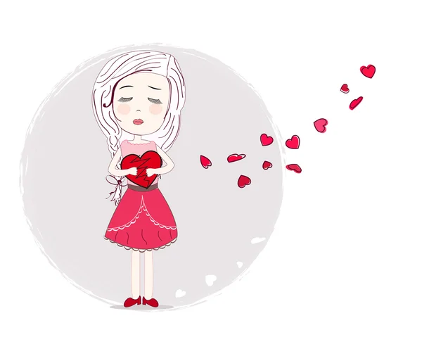 Holding heart sad girl art vector background — Stock Vector