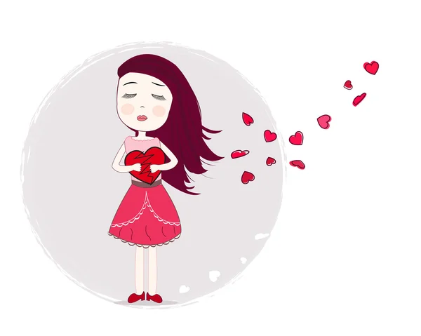 Holding heart sadness girl vector art background — Stock Vector