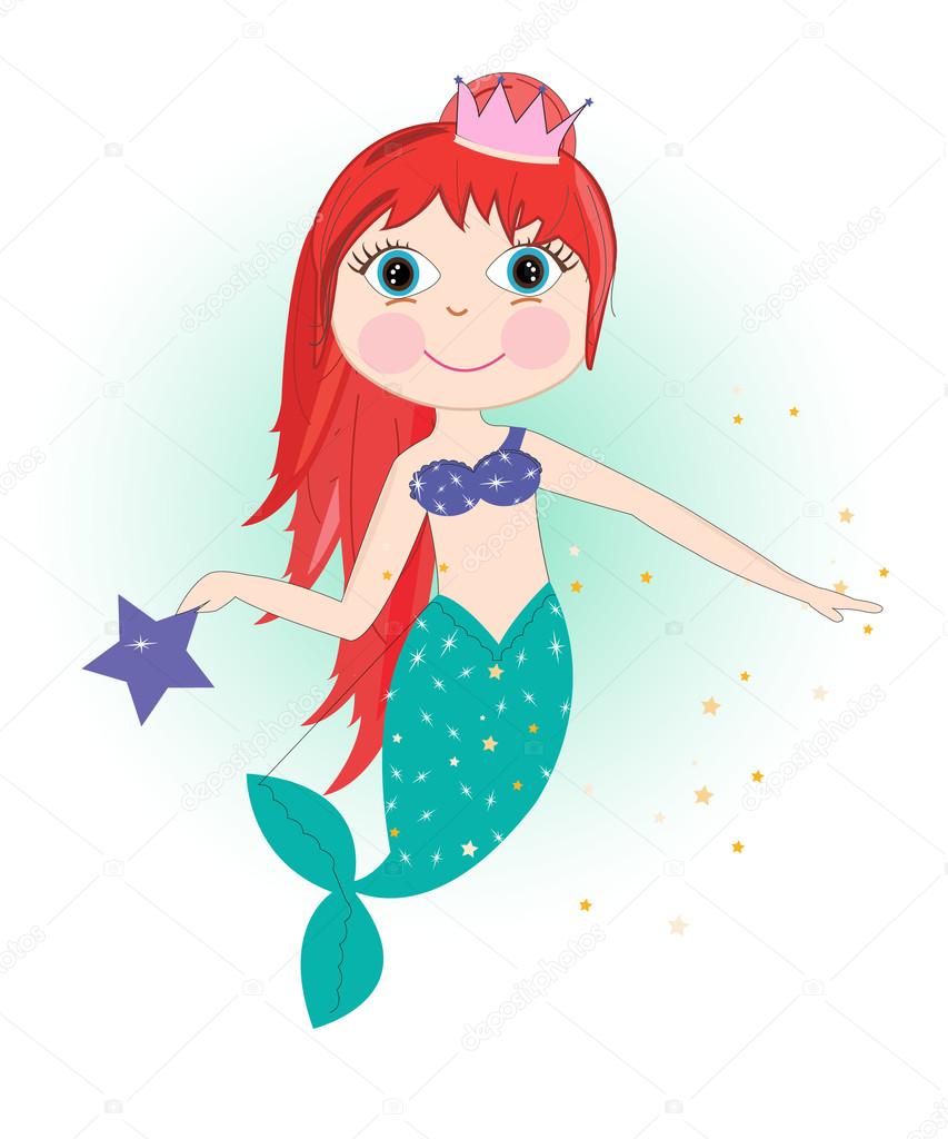 Cute mermaid girl vector