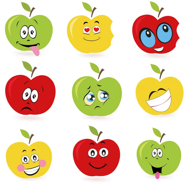 Manzanas expresiones de dibujos animados emoticonos vector — Archivo Imágenes Vectoriales