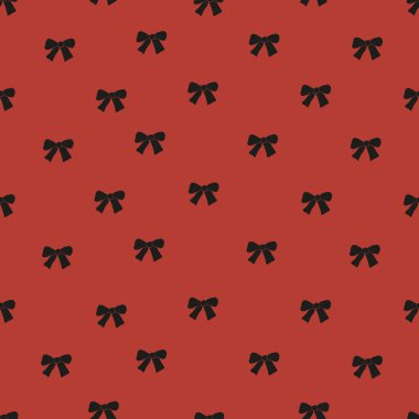 Kırmızı arka plan dikişsiz kumaş desenli siyah papyonlar. Vektör illüstrasyonu