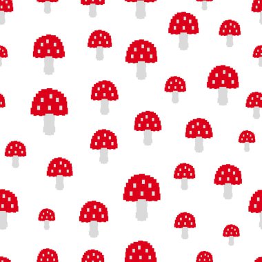 Şirin pikselli mantarlar dikişsiz kumaş dizaynı 2. Vektör illüstrasyonu