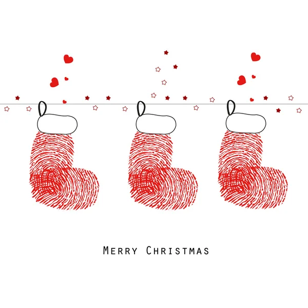 Χριστούγεννα κάλτσες με διάνυσμα ευχετήρια κάρτα για δακτυλικά αποτυπώματα — Διανυσματικό Αρχείο