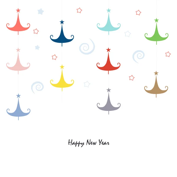 Gott nytt år färgrika tall träd gratulationskort vektor — Stock vektor