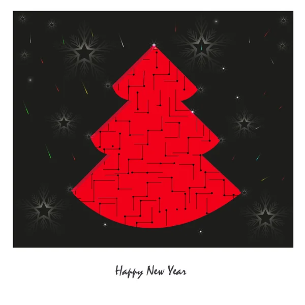 新年あけましておめでとうございますツリー線形ベクトル グリーティング カード — ストックベクタ
