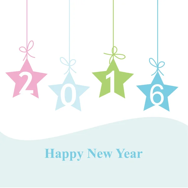 2016 Happy new year greeting card with hanging stars vector — Stock Vector