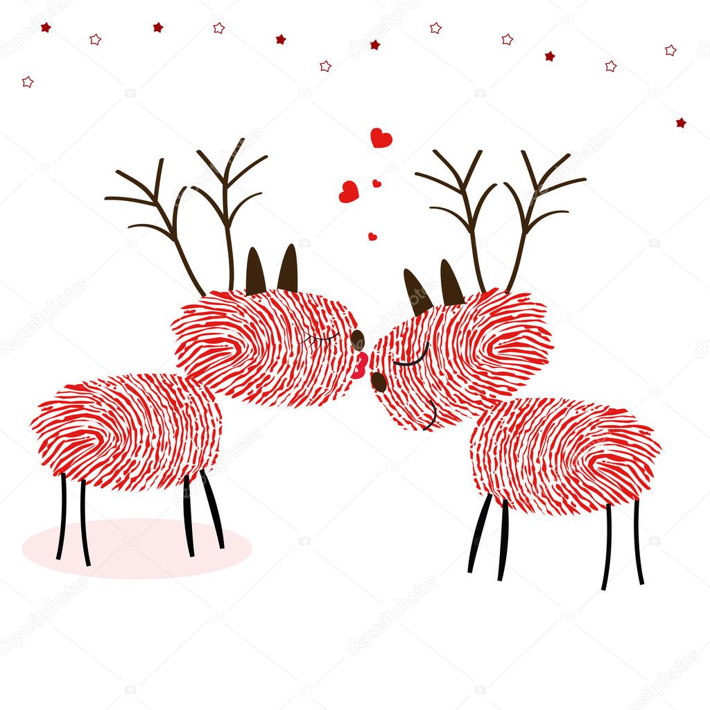 Reindeers with finger prints kissing vector