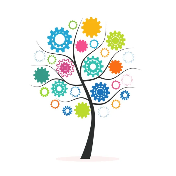 Árbol de concepto de innovación industrial hecho de engranajes y engranajes coloridos vector — Vector de stock