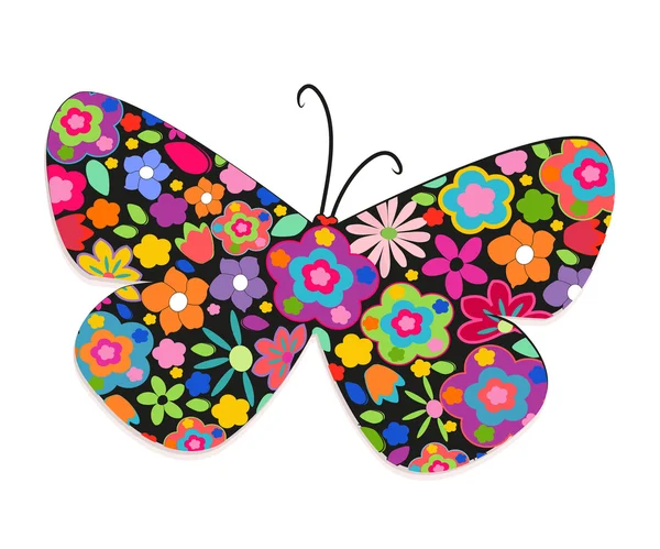 Schmetterling mit bunten Blumen Vektor — Stockvektor