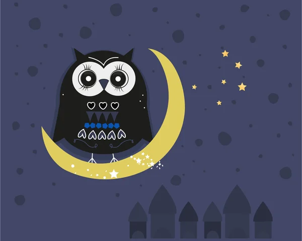 Hibou assis sur la lune la nuit fond vectoriel — Image vectorielle