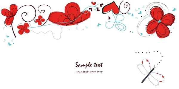 Fond vectoriel abstrait de bannière de gribouillage floral rouge — Image vectorielle