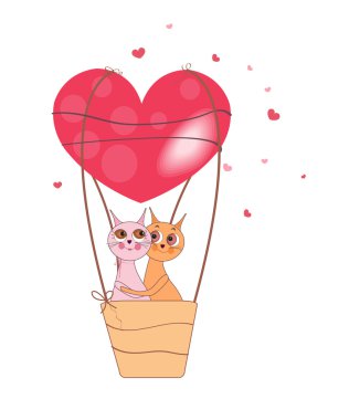 Sevgililer günü kediler çift kalp balon vektör ile
