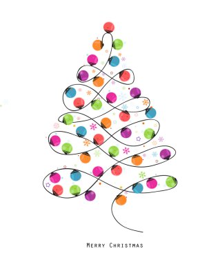 Renkli Noel ağacı ampul yeni yıl tebrik kartı vektörünü yapılan