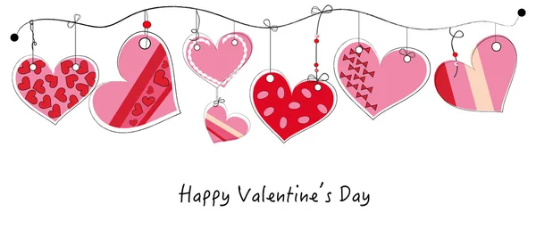 Happy Valentijnsdag kaart met hangende doodle hart vector achtergrond — Stockvector