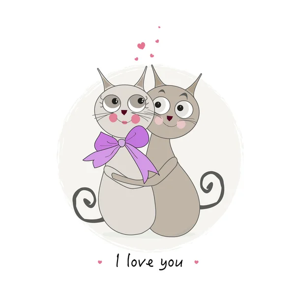 Feliz dia dos namorados com gatos casal eu amo você cartão de saudação — Vetor de Stock