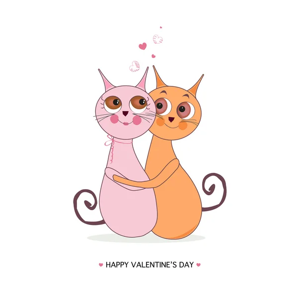 Happy valentine day wit cats couple vector — Stock Vector