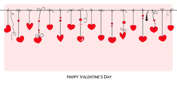 Glücklich Valentinstag Karte mit hängenden Herzen Vektorhintergrund — Stockvektor