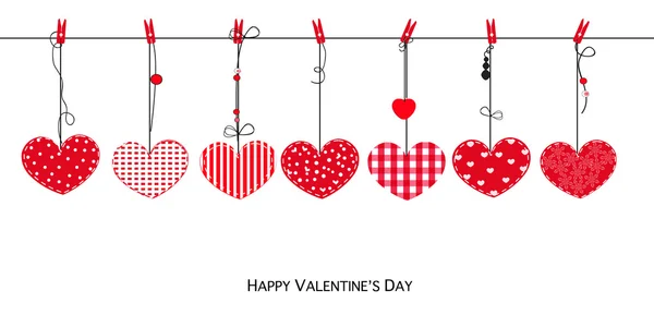 Feliz cartão de Dia dos Namorados com enforcamento Amor Valentine corações vetor fundo — Vetor de Stock