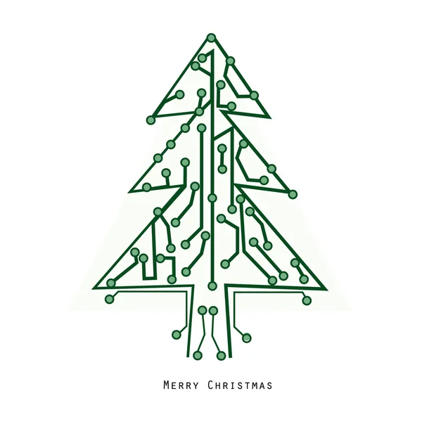 電子回路基板新年あけましておめでとうございます、幸せな休日のベクトルで作られたクリスマス ツリー — ストックベクタ