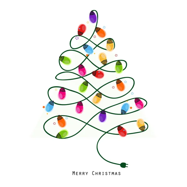 Árbol de bombilla de Navidad colorido año nuevo tarjeta de felicitación vector fondo — Vector de stock