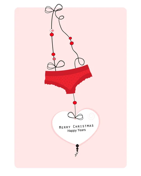 Hanging hearts and underwear panties merry christmas and happy years greeting card vector background — Stock Vector