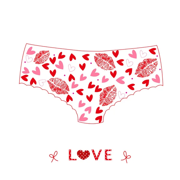 Ondergoed slipje met hart en kussen liefde valentine dag kaart vector — Stockvector