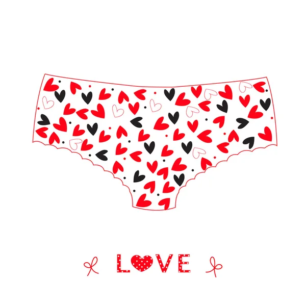 Ropa interior bragas con corazones amor día de San Valentín tarjeta vector — Archivo Imágenes Vectoriales