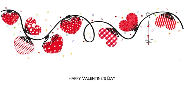 Corações Dia dos Namorados Feliz cartão de Dia dos Namorados. Contexto vetorial de design de fronteira — Vetor de Stock