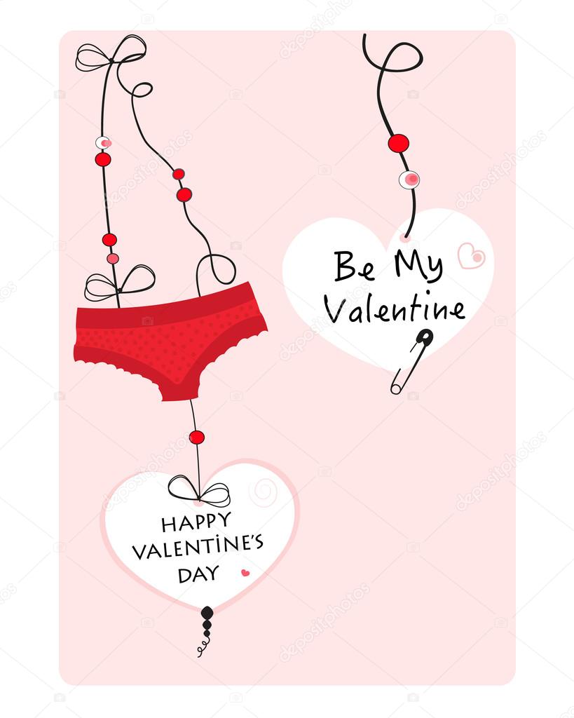 Hanging hearts and underwear panties valentine day greeting card vector  background Stock Vector by ©gulsengunel 93592226