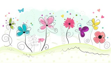 Bahar zaman soyut renkli doodle çiçek vektör arka plan