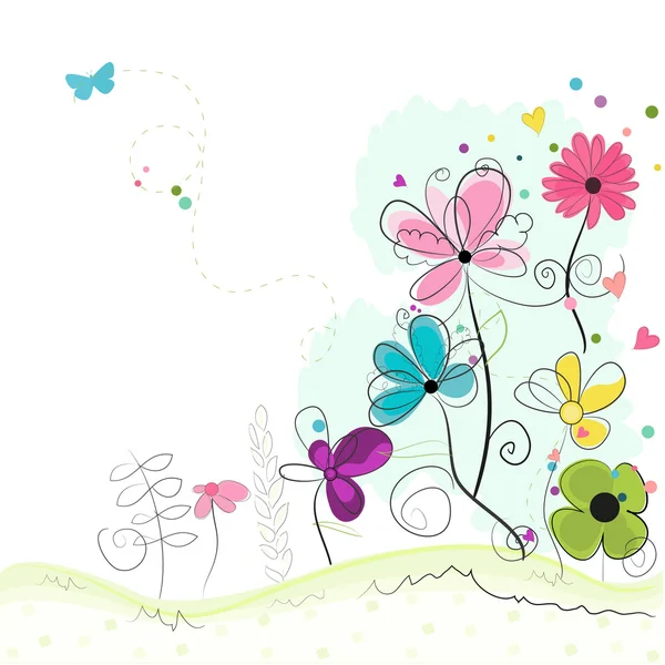 Primavera tiempo abstracto colorido doodle flores fondo vector — Archivo Imágenes Vectoriales