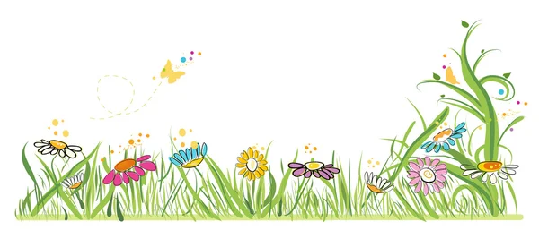 Colorful daisy field in spring time vector illustration — Stock Vector