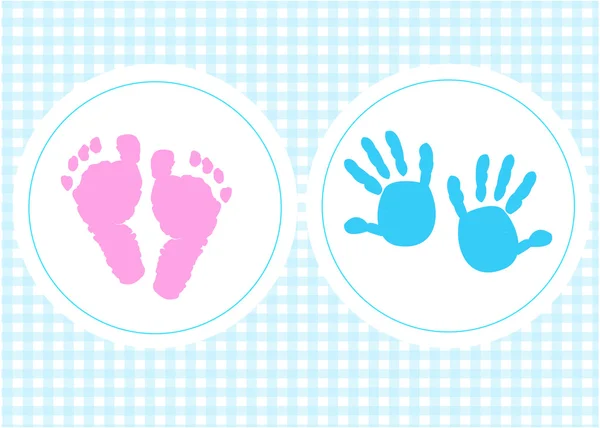 Baby flicka baby boy baby hand och fot vektor bakgrund — Stock vektor
