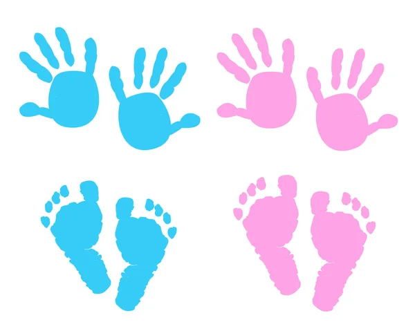 Baby girl, baby boy hand and foot print vector — Stock Vector