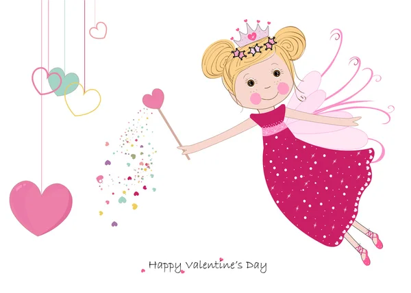 Lindo cuento de hadas con corazones colgantes tarjeta de felicitación feliz día de San Valentín — Archivo Imágenes Vectoriales