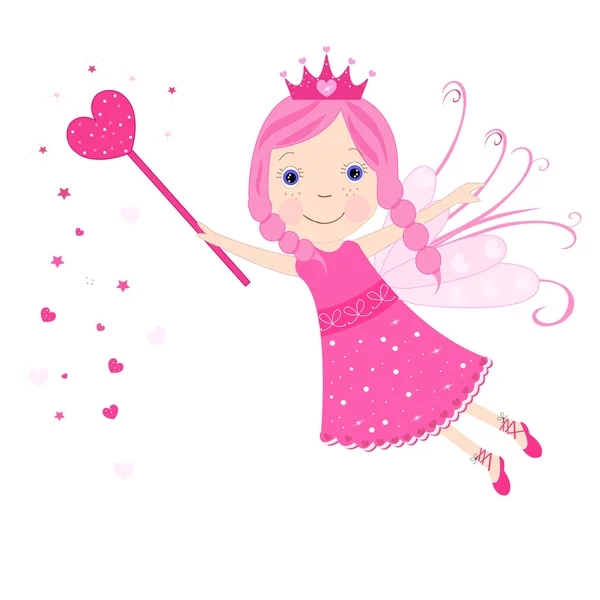 Lindo San Valentín cuento de hadas rosa estrellas y corazones vector — Vector de stock