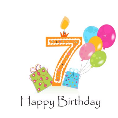 Mutlu yedinci doğum günü kartı vektör